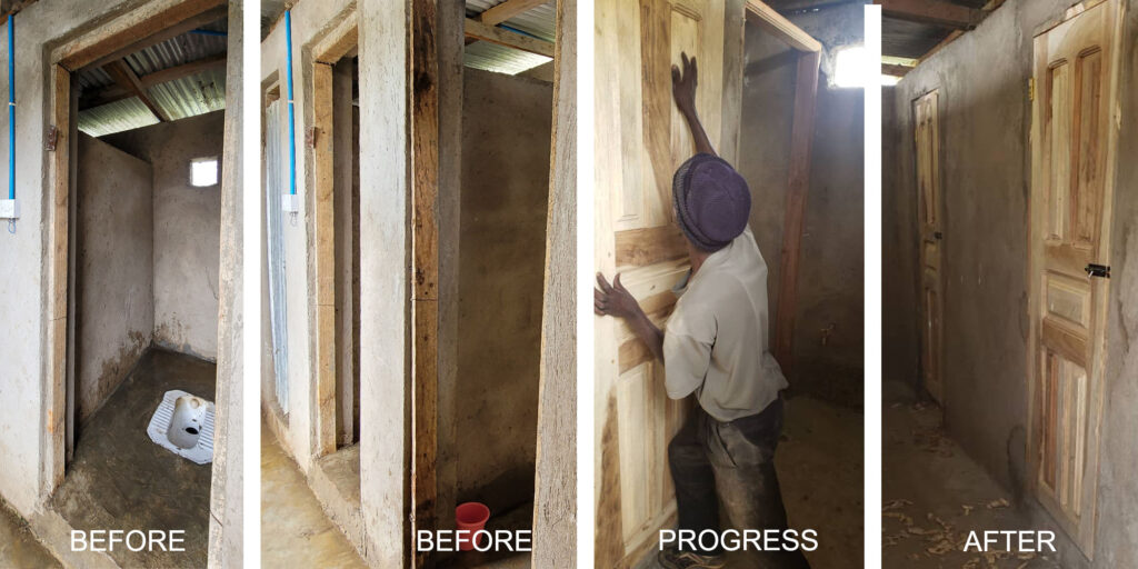 Putting bathroom doors on at an orphanage in Arusha, Tanzania - Africa