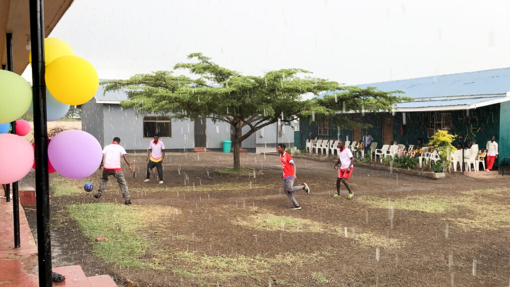 Boys at Christ Hope orphanage in Tanzania playing with the new football they received for christmas